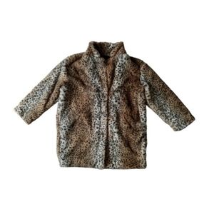 Popsugar Women's Brown and Tan Leopard Print Faux Fur Button Front Coat Jacket